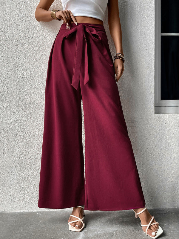 Women's Solid Color Drawstring Wide-leg Pants