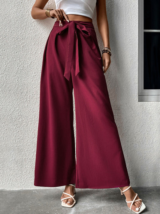 Women's Solid Color Drawstring Wide-leg Pants