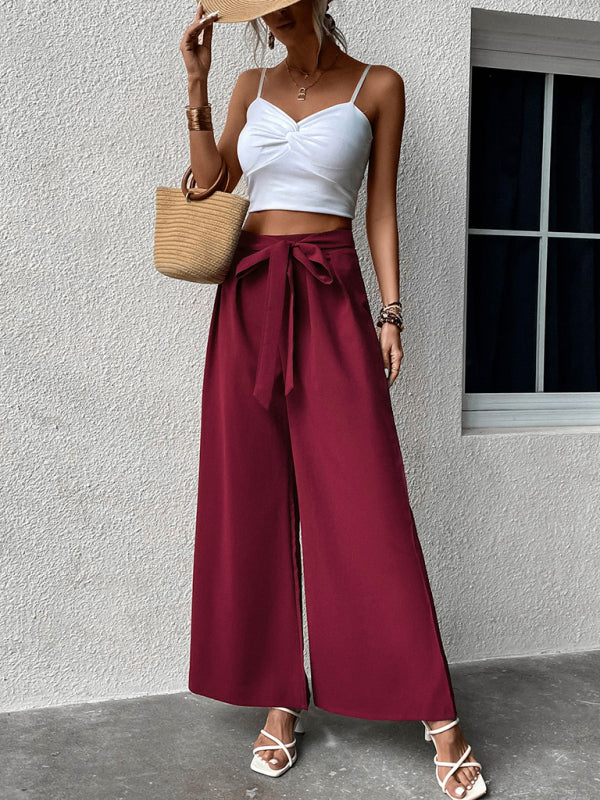 Women's Solid Color Drawstring Wide-leg Pants