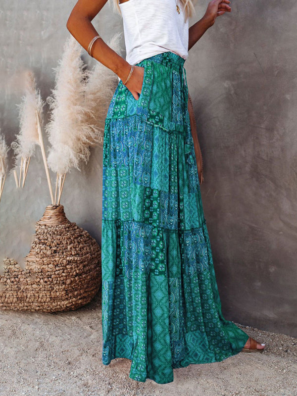 New Bohemian style skirt European and American loose casual high waist long skirt