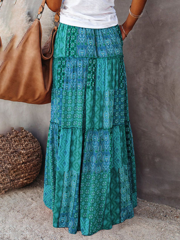 New Bohemian style skirt European and American loose casual high waist long skirt