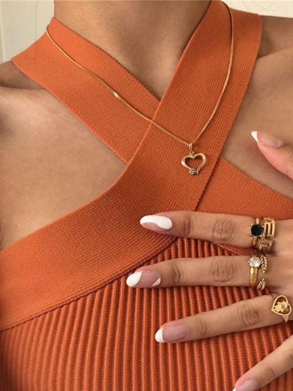 Women's Solid Color Knit Halter Neck Crop Top