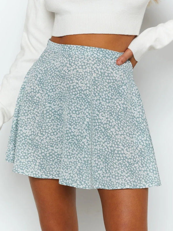 Floral skirt high waist umbrella skirt invisible zipper chiffon printed skirt for women