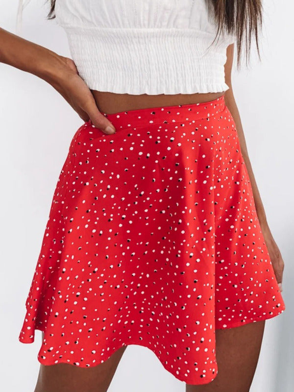 Floral skirt high waist umbrella skirt invisible zipper chiffon printed skirt for women