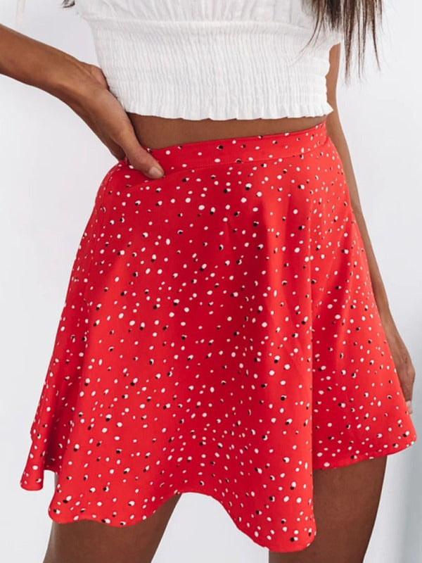 Floral skirt high waist umbrella skirt invisible zipper chiffon printed skirt for women