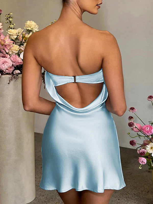 New sexy one word collar solid color tube top sleeveless bare backpack hip skirt