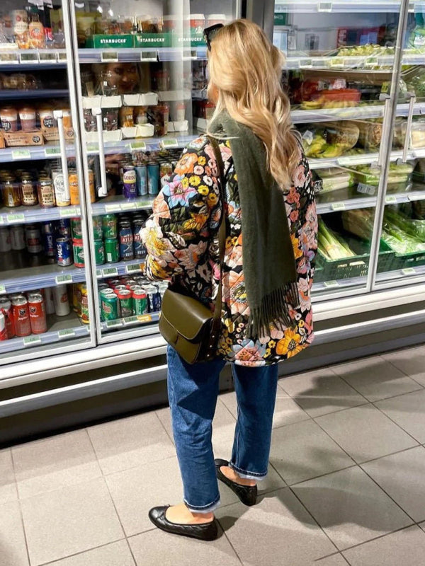 Trendy Loose Winter Print Quilted Coat