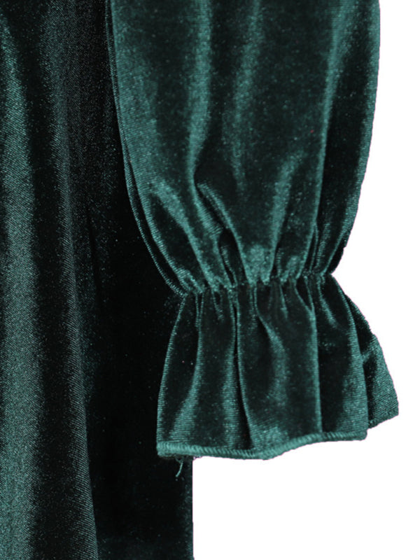 New women's fashionable long-sleeved V-neck Korean velvet autumn and winter dress