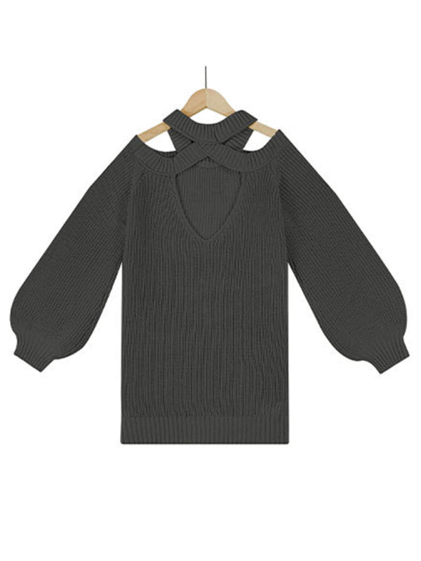 Women's plus size sexy off-shoulder sweater knitted sweater