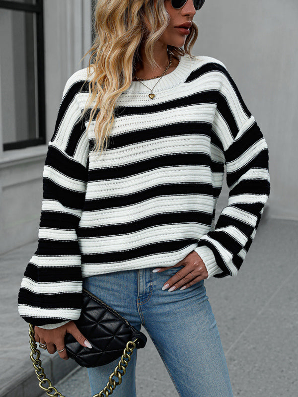 Women's loose striped round neck long sleeve pullover sweater