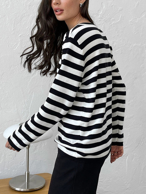 Women's loose striped round neck long sleeve pullover sweater