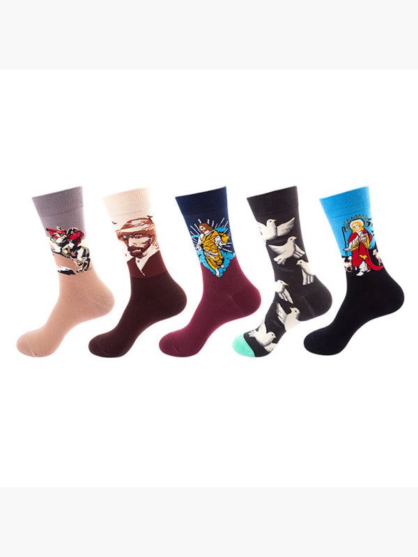 New basketball Christmas fun pattern mid-calf socks (a variety of colors to choose from) 5 pairs