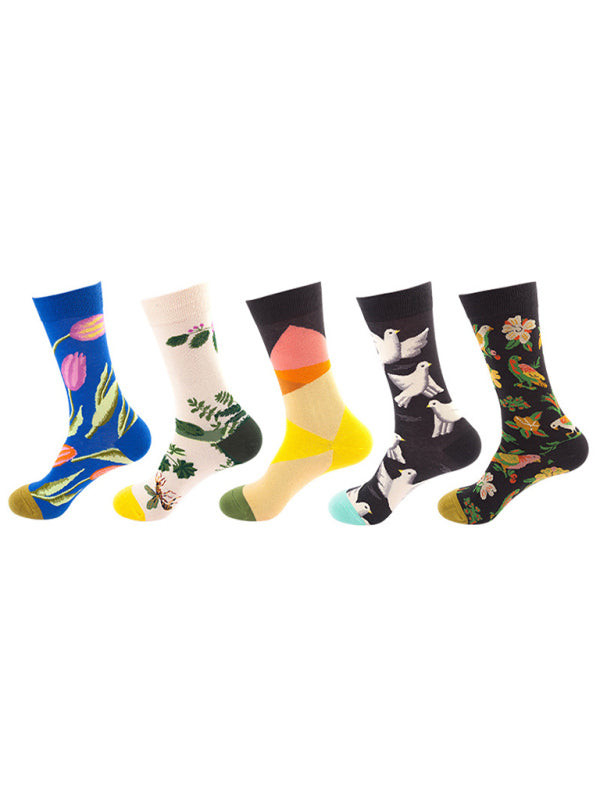 New basketball Christmas fun pattern mid-calf socks (a variety of colors to choose from) 5 pairs