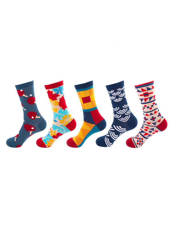 New basketball Christmas fun pattern mid-calf socks (a variety of colors to choose from) 5 pairs