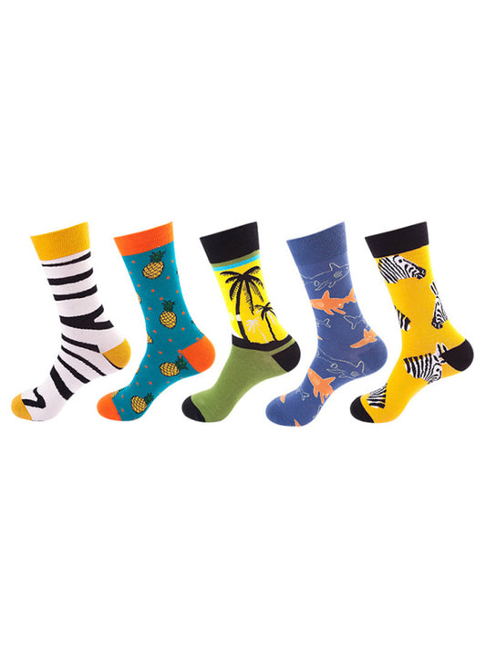 New basketball Christmas fun pattern mid-calf socks (a variety of colors to choose from) 5 pairs