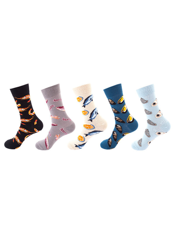 New basketball Christmas fun pattern mid-calf socks (a variety of colors to choose from) 5 pairs