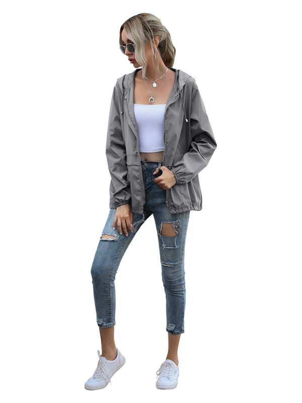 New women's zipper hoodie lightweight outdoor hiking raincoat jacket