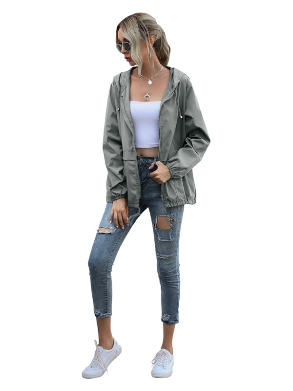 New women's zipper hoodie lightweight outdoor hiking raincoat jacket