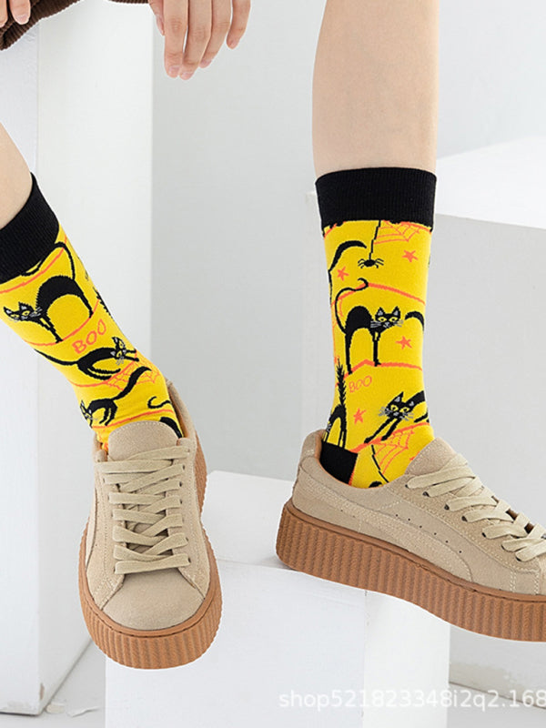 New Trendy Halloween Socks Mid-Tube Skull Vampire Pumpkin Bat Funny Socks