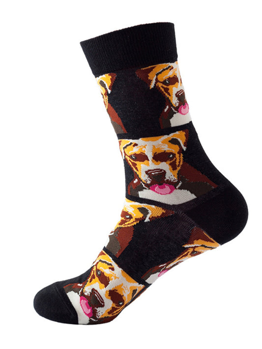 New trendy fun animal dog pattern mid-calf socks