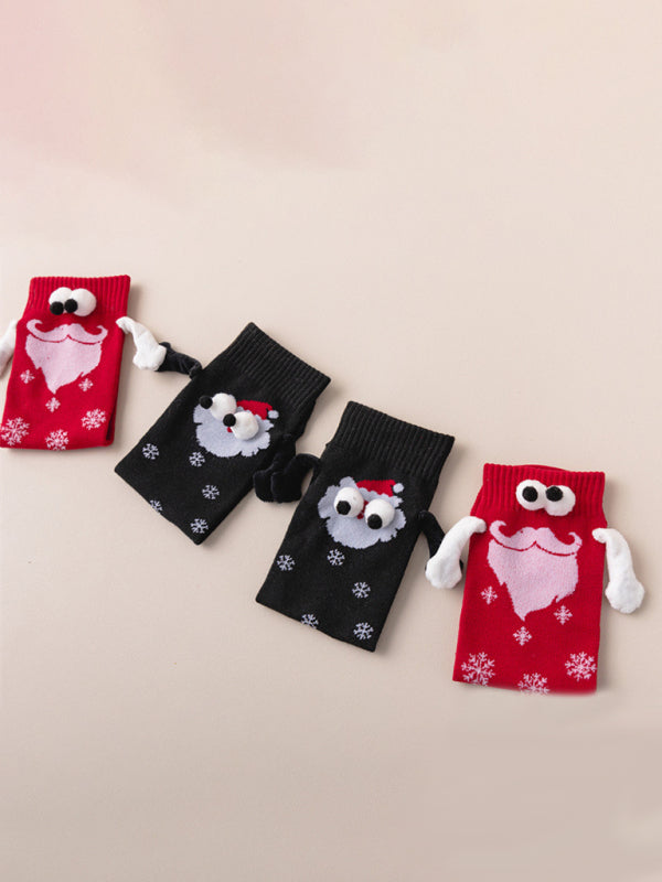New Christmas gift knitted holding hands socks magnetic socks funny personalized couple socks