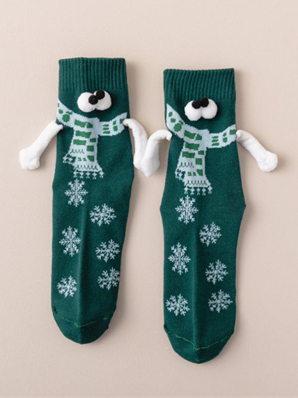 New Christmas gift knitted holding hands socks magnetic socks funny personalized couple socks