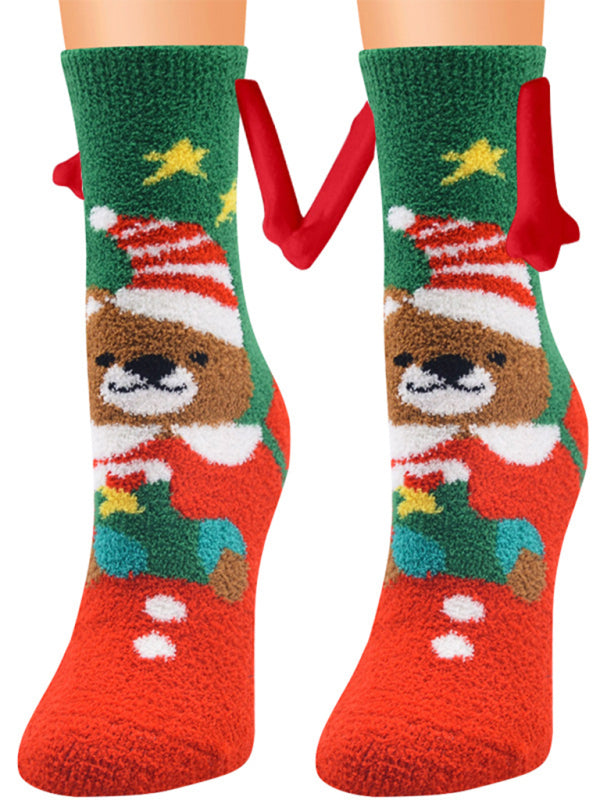 New Coral Velvet Christmas Socks Autumn and Winter Cotton Stickers Magnet Hand Socks Mid-Tube Socks