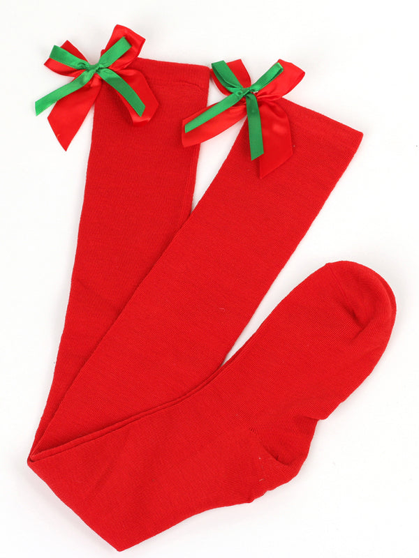 New bow Christmas socks ball socks over the knee socks women's long Christmas striped stockings
