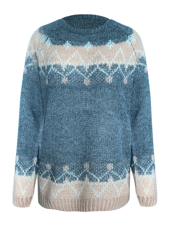 Women's casual loose mohair jacquard sweater