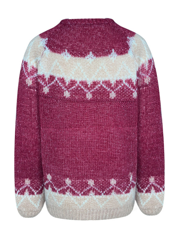 Women's casual loose mohair jacquard sweater