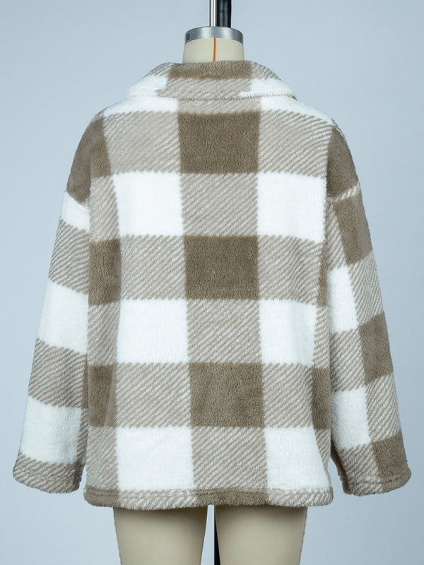 Women's plaid single-breasted double-sided velvet jacket