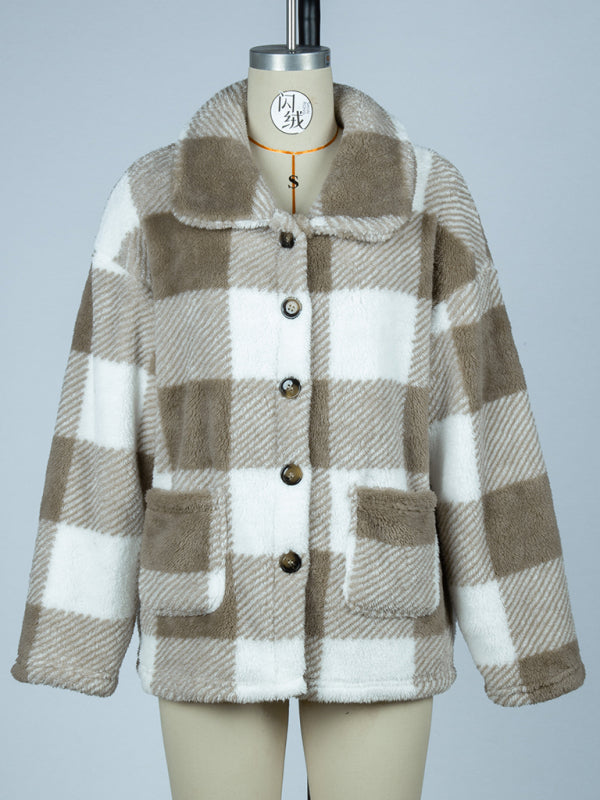 Women's plaid single-breasted double-sided velvet jacket