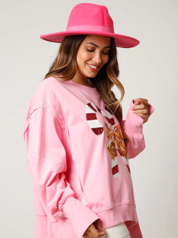 Women's sweet sequined thickened versatile top long-sleeved Christmas sweatshirt