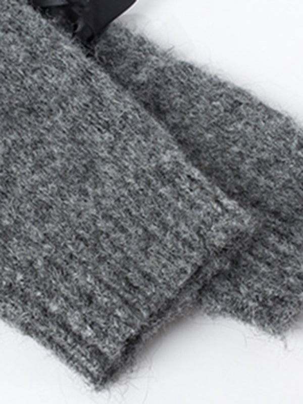 Women's round neck loose bow pullover sweater