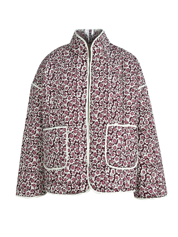 Women's casual loose printed quilted jacket