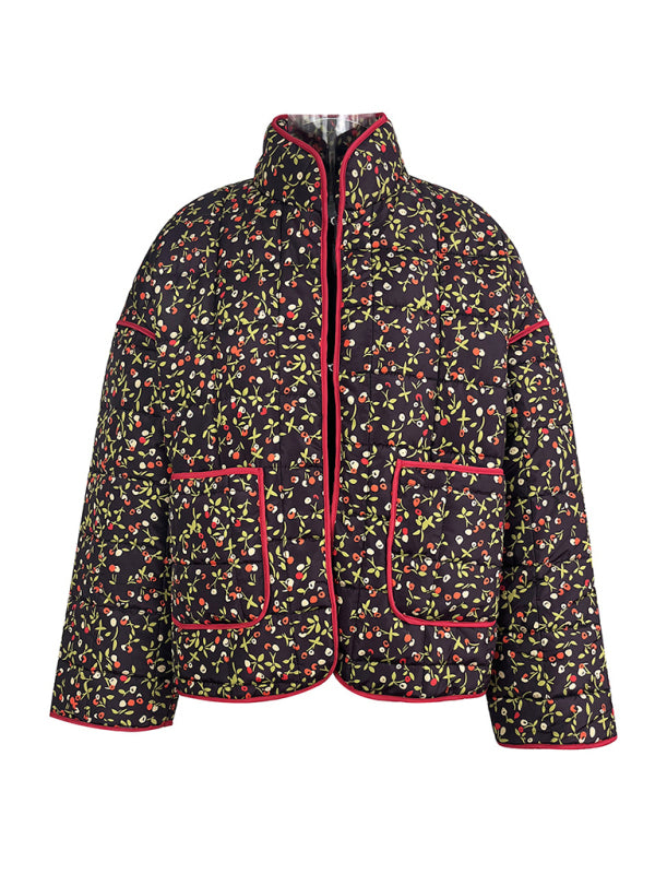 Women's casual loose printed quilted jacket