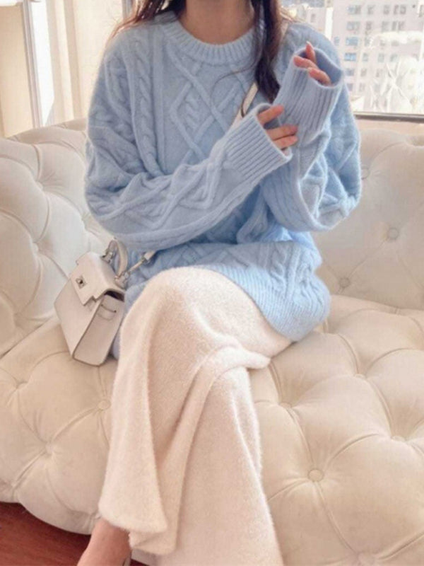Women's long sleeve round neck twist loose sweater