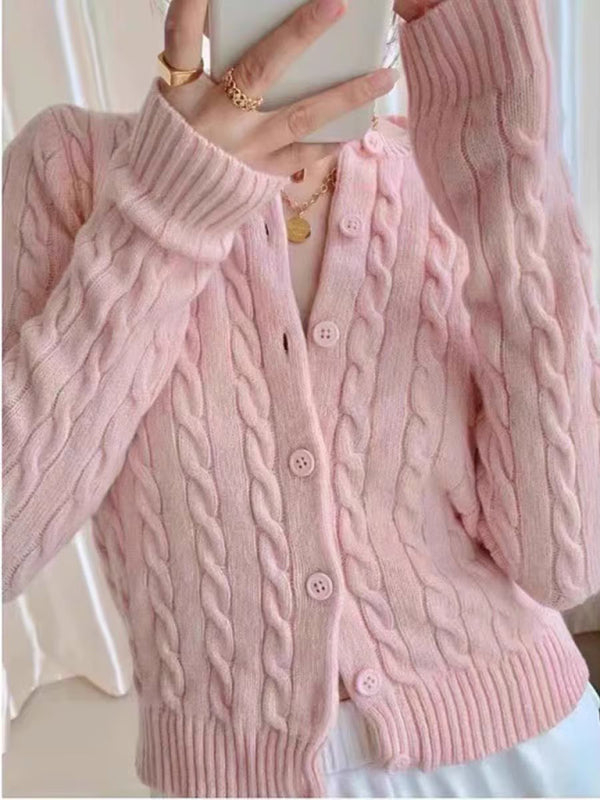 Women's retro twist single-breasted knitted cardigan