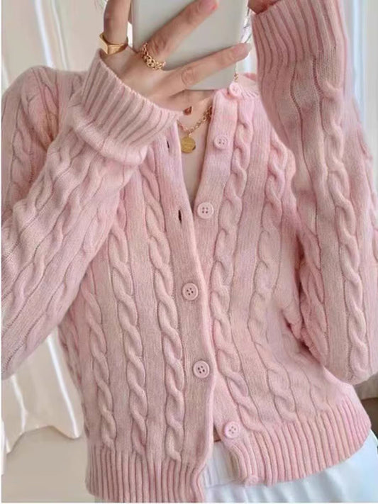 Women's retro twist single-breasted knitted cardigan