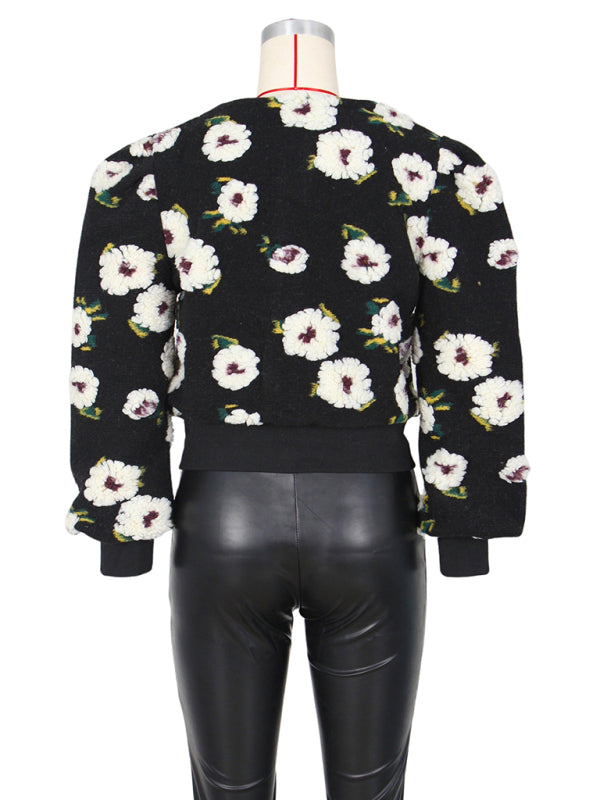 Women's Button Three-dimensional Flower Short Jacket