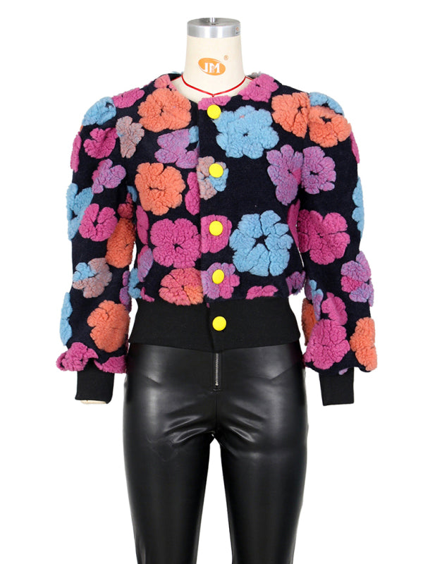Women's Button Three-dimensional Flower Short Jacket