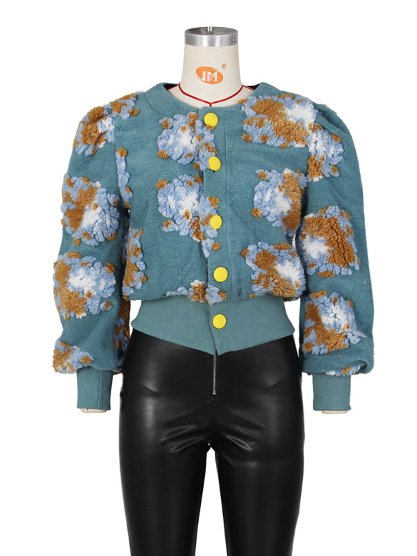 Women's Button Three-dimensional Flower Short Jacket