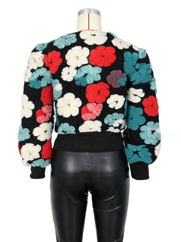 Women's Button Three-dimensional Flower Short Jacket