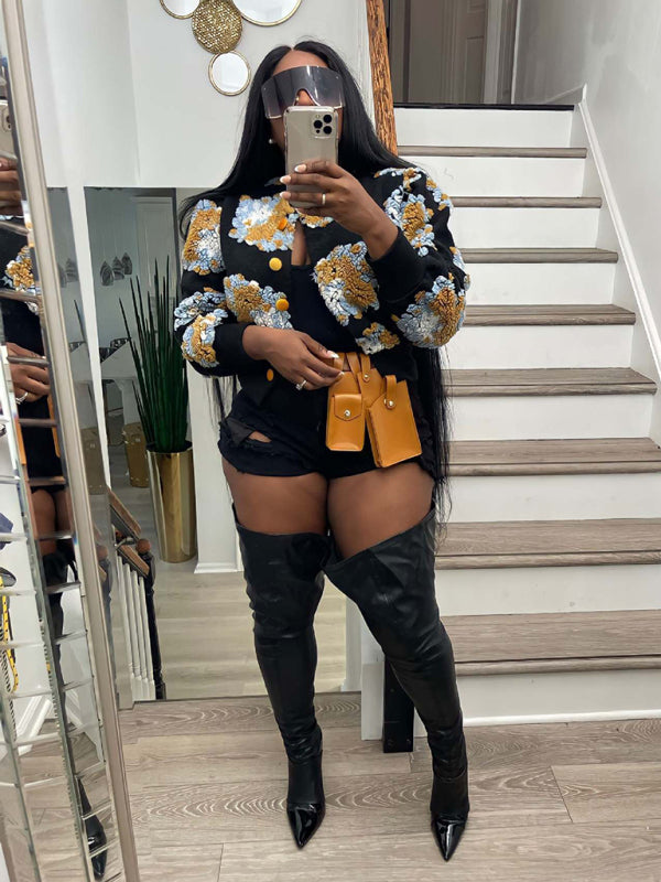 Women's Button Three-dimensional Flower Short Jacket