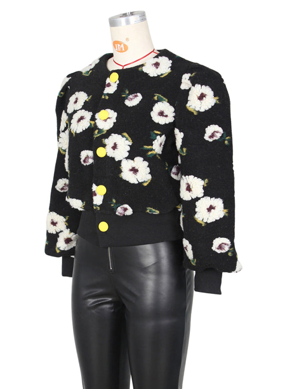 Women's Button Three-dimensional Flower Short Jacket