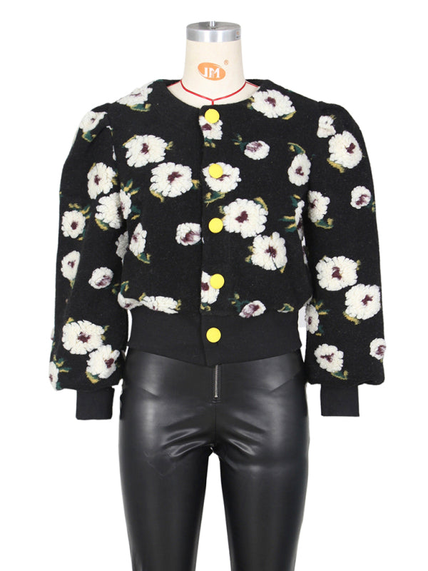 Women's Button Three-dimensional Flower Short Jacket