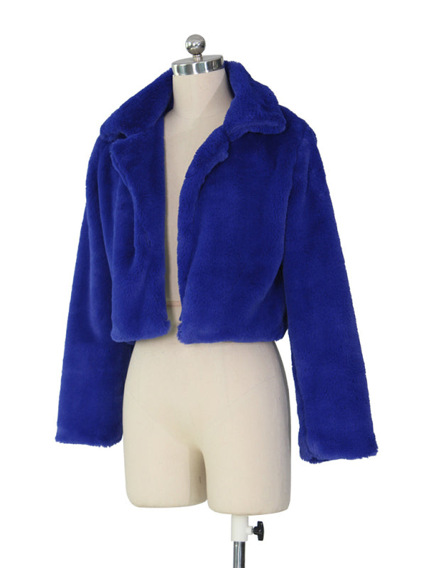 Women's faux leather lapel short jacket