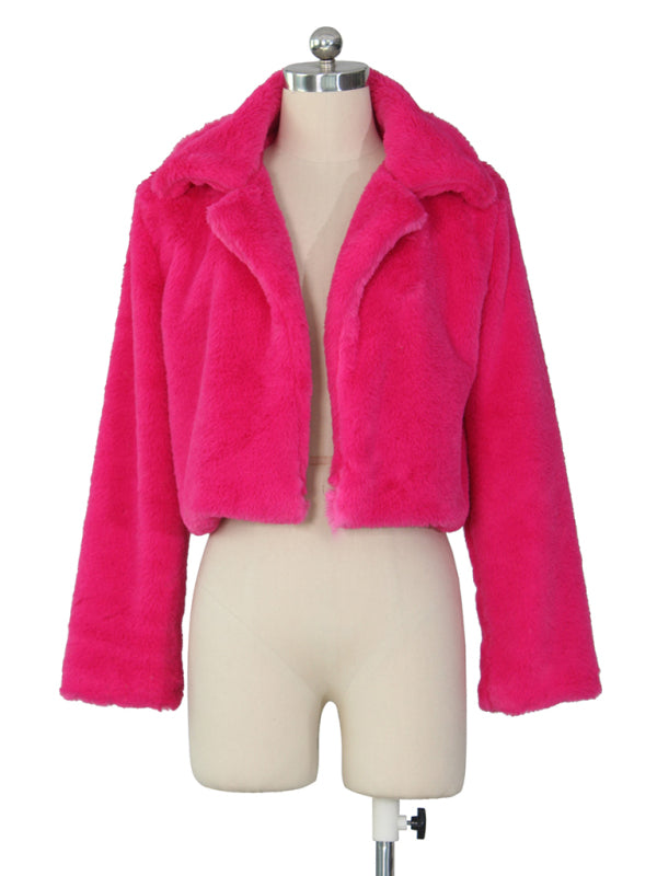 Women's faux leather lapel short jacket