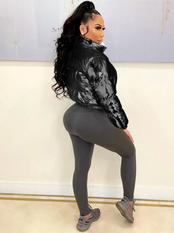 Women's hot stamping glossy warm thickened short coat