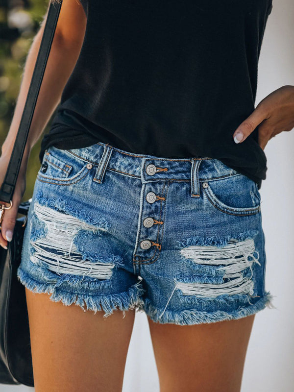Women's Ripped American Flag Graphic Print Denim Shorts
